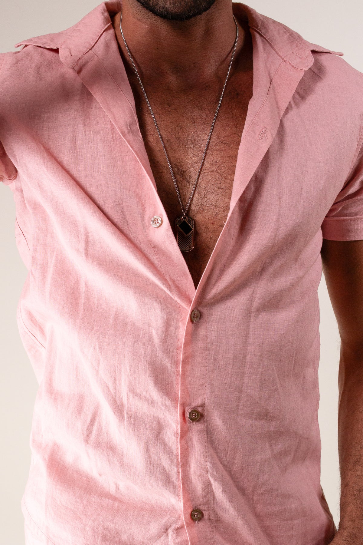 Conjunto Masculino Camisa e Short em Linho Rosê