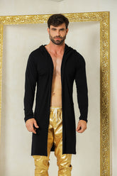 Cardigan Masculino em Viscolycra Preto com Capuz