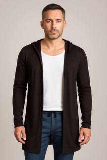 Cardigan Masculino Marrom Manga Longa com Capuz