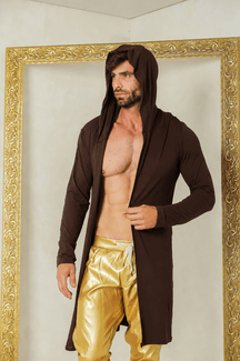 Cardigan Masculino Marrom Manga Longa com Capuz