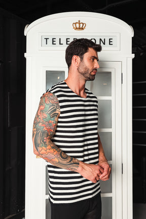 Regata Machão em Tricô Listrado Pastel