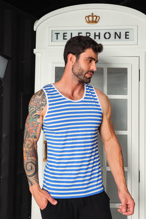 Regata Tradicional Viscolycra Listrada Azul e Branco