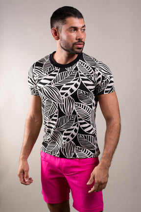 Camiseta Masculina em Viscolycra Estampa Folhagem