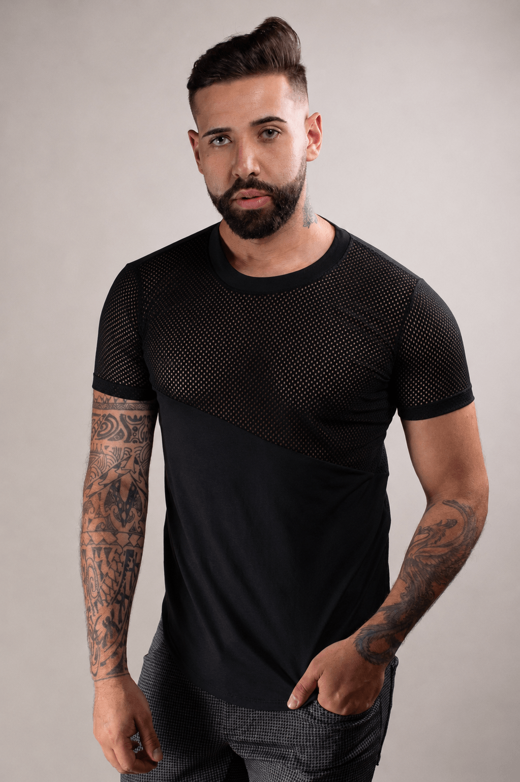 Camiseta Masculina Viscolycra Detalhe em Tela