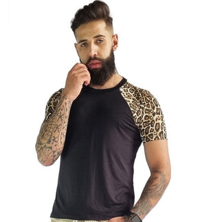 Camiseta Masculina em Viscolycra Mangas Animal Print Preto