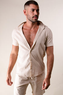 Conjunto Masculino Camisa e Short em Linho Bege