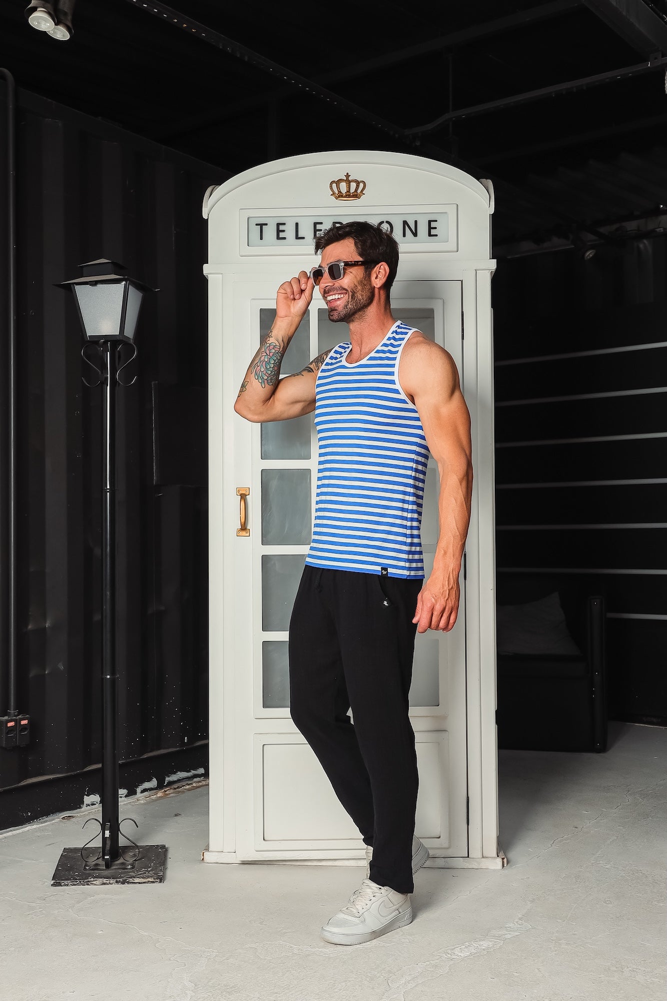 Regata Machão Viscolycra Listras Azul e Branco