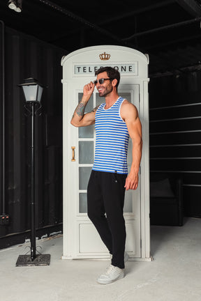 Regata Machão Viscolycra Listras Azul e Branco