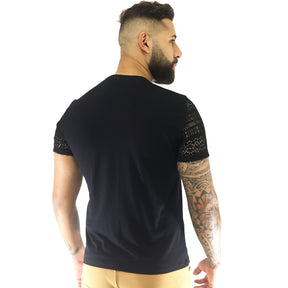Camiseta Masculina em Viscolycra e Mangas Renda