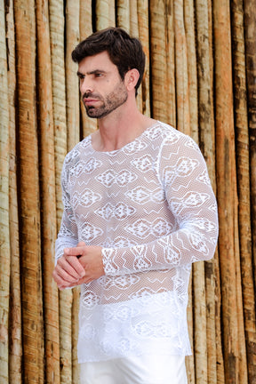 Camiseta Masculina Manga Longa em Renda