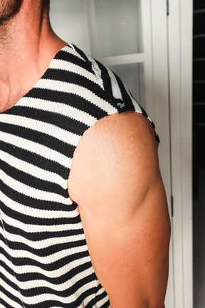 Regata Machão em Tricô Listrado Pastel