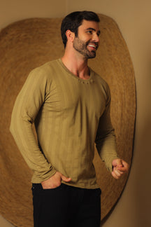 Camiseta Masculina Manga Longa Tricô Listrado