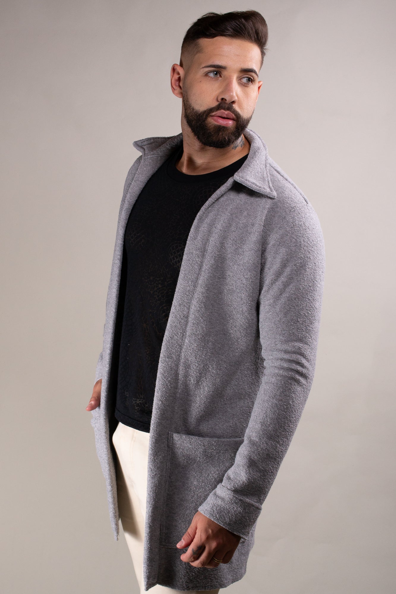 Cardigan Masculino Moletinho Mescla Cinza Gola Sport