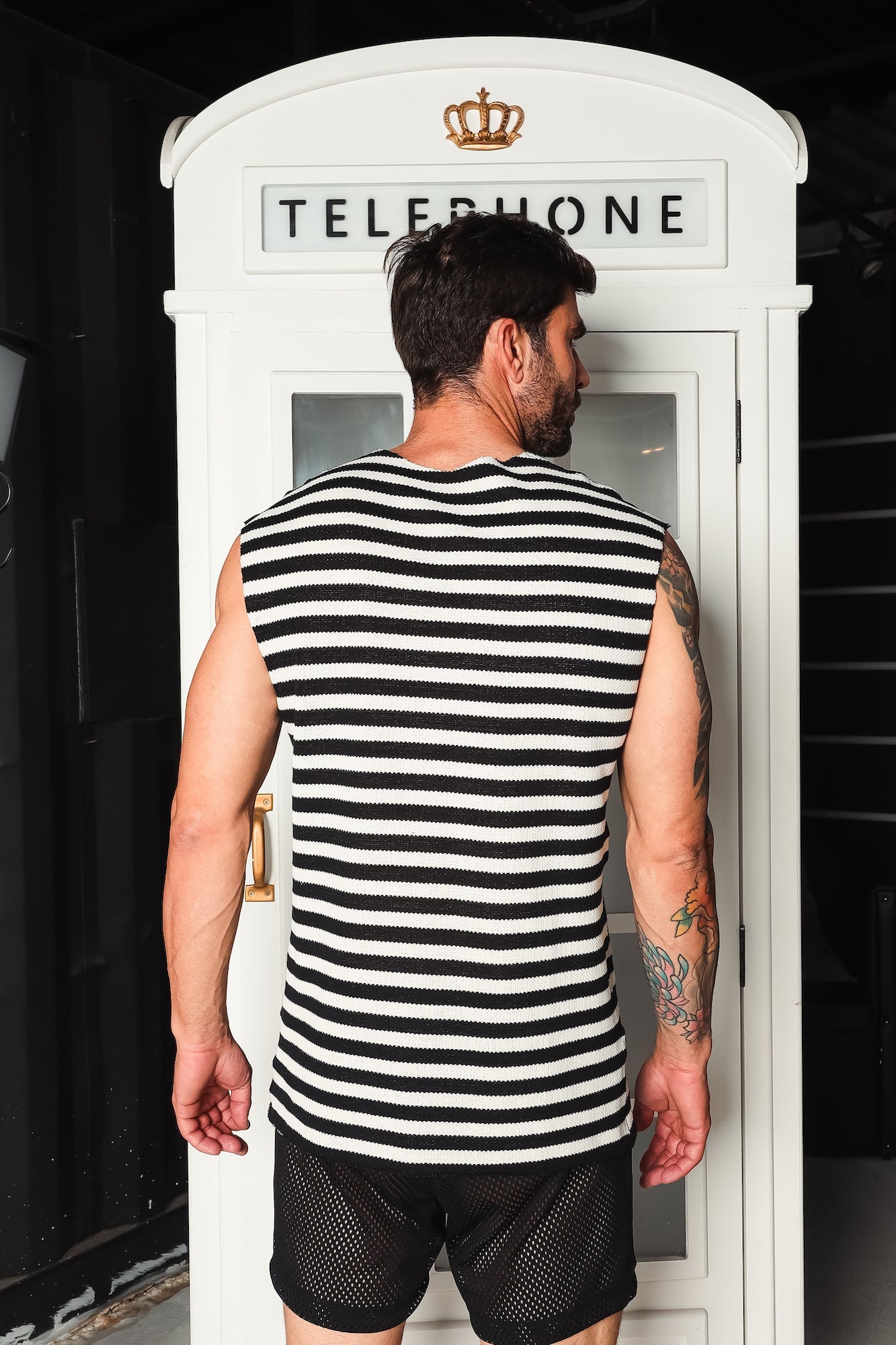 Regata Machão em Tricô Listrado Pastel