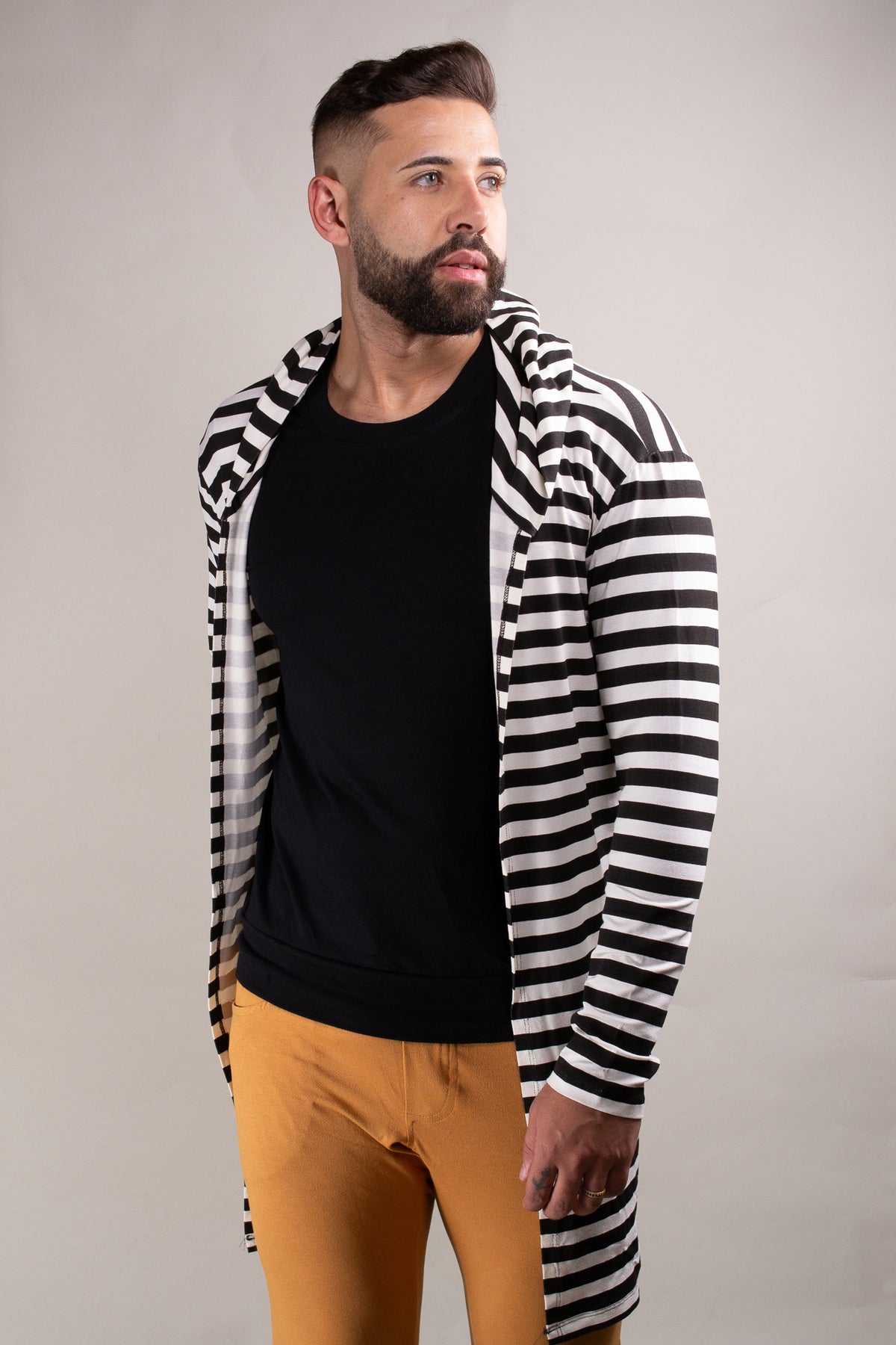 Cardigan Masculino em Viscolycra Listrado com Capuz