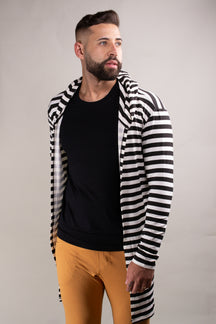 Cardigan Masculino em Viscolycra Listrado com Capuz