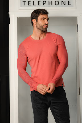 Camiseta Masculina Manga Longa Goiaba com Manga em Tule