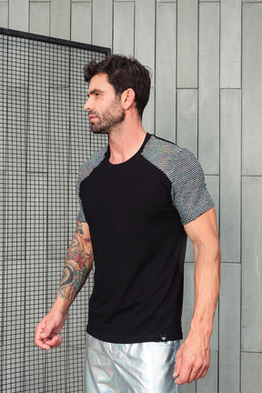 Camiseta Masculina em Viscolycra Mangas Paetê Brunella