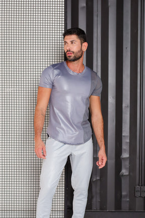 Camiseta Masculina Cirrê com Detalhes em Tela