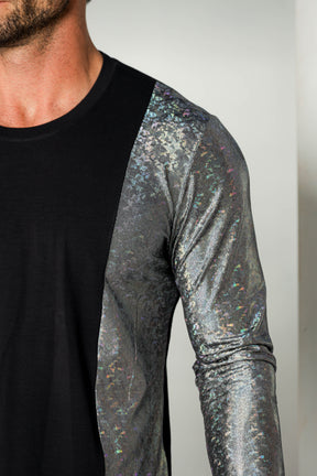 Camiseta Masculina Manga Longa Detalhe Malha Holográfica