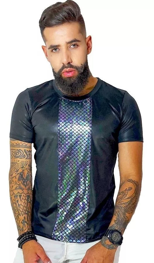 Camiseta Masculina Cirrê com Detalhes Cauda de Sereia