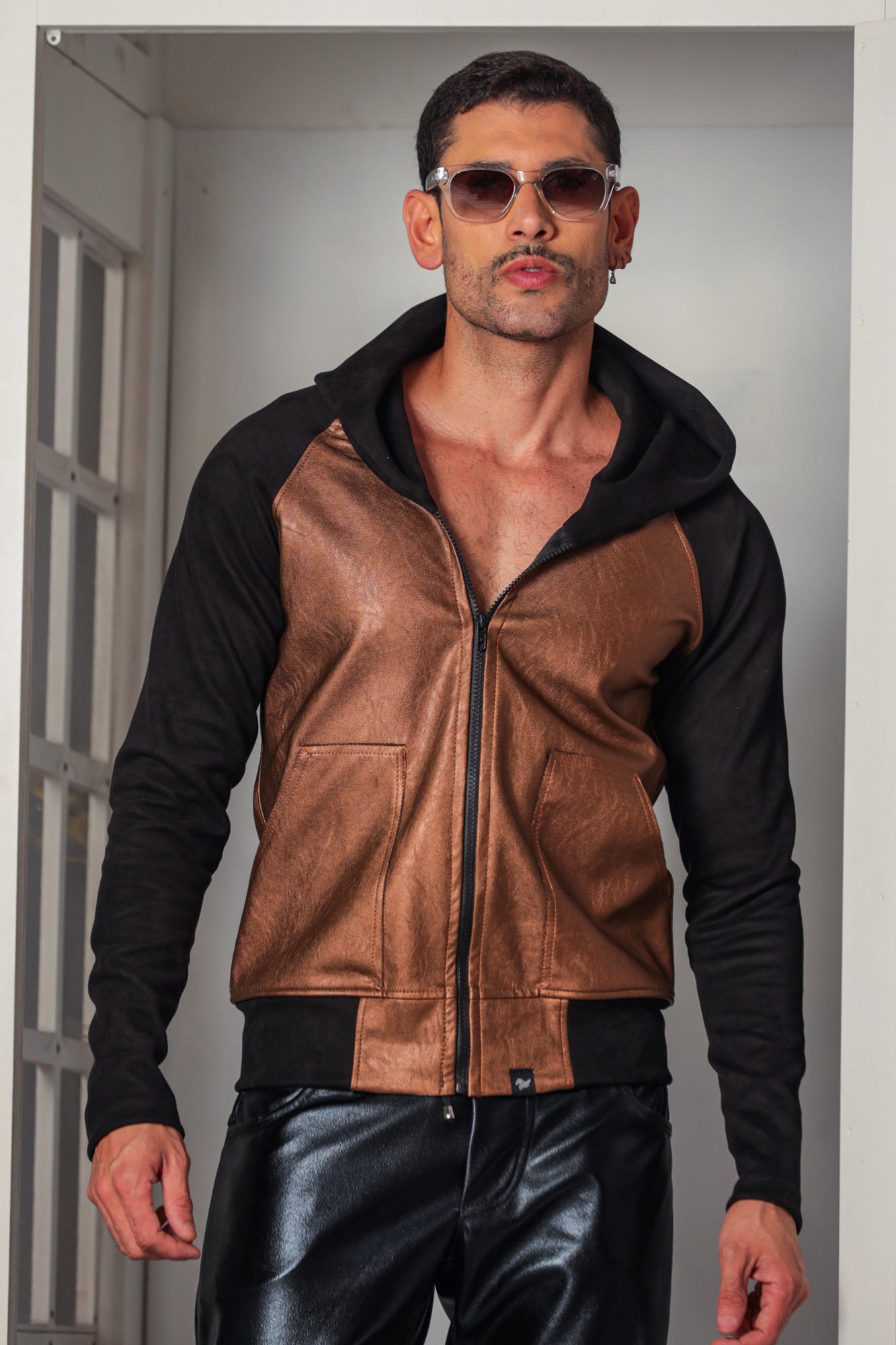 Jaqueta Masculina Couro Ecológico Mangas em Suede