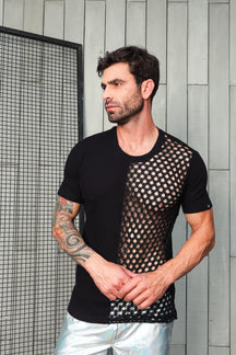 Camiseta em Viscolycra Metade Arrastão