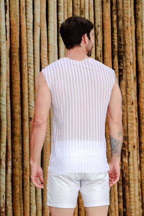 Regata Masculina em Malha Tule Off White