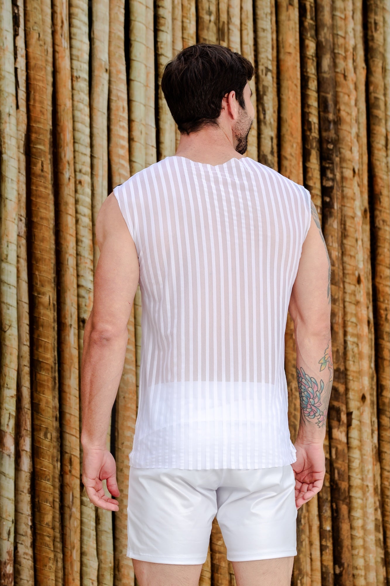 Regata Masculina em Malha Tule Off White