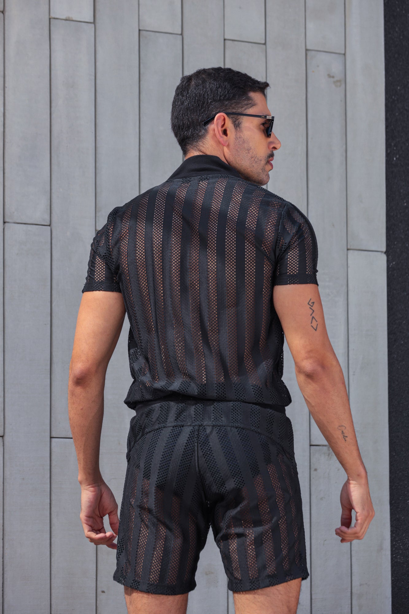 Macaquinho Masculino Transparente Malha Laise Listrado