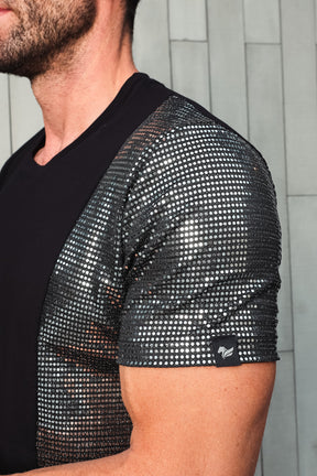 Camiseta Transversal em Viscolycra Detalhe Paetê Malha