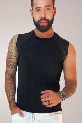 Regata Masculina Machão Preta com Ombro Resinado