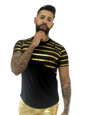Camiseta Masculina Viscolycra com Barra Arredondada Dourado