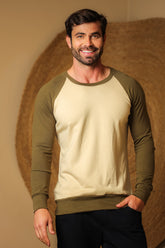 Suéter Masculino Moletinho Bege Mangas Verde