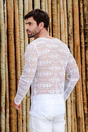 Camiseta Masculina Manga Longa em Renda