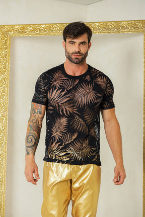 Camiseta Masculina em Devorê Floral