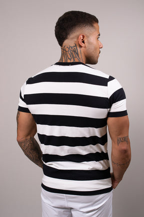 Camiseta Masculina Malha Listrada Preto e Branco