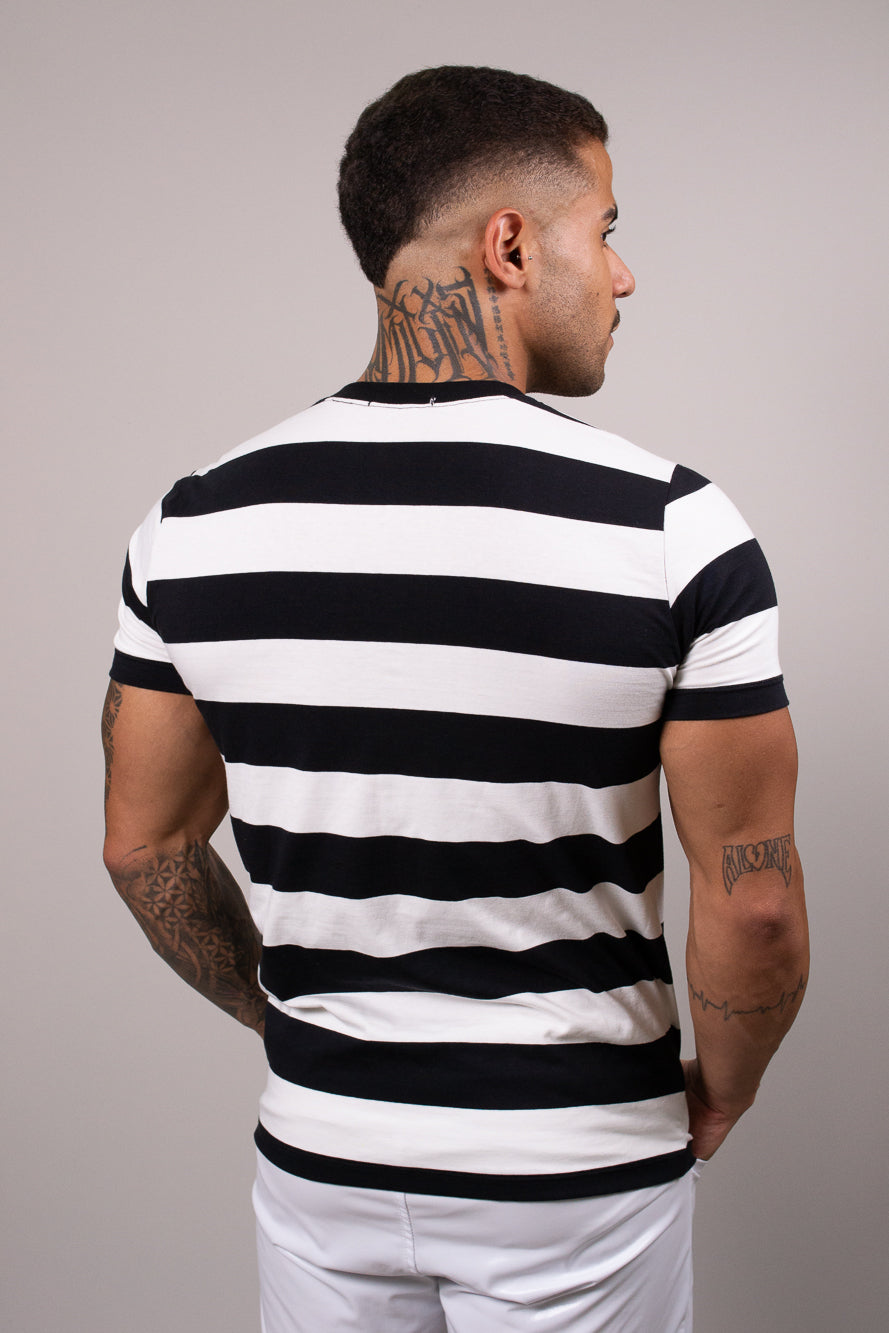 Camiseta Masculina Malha Listrada Preto e Branco