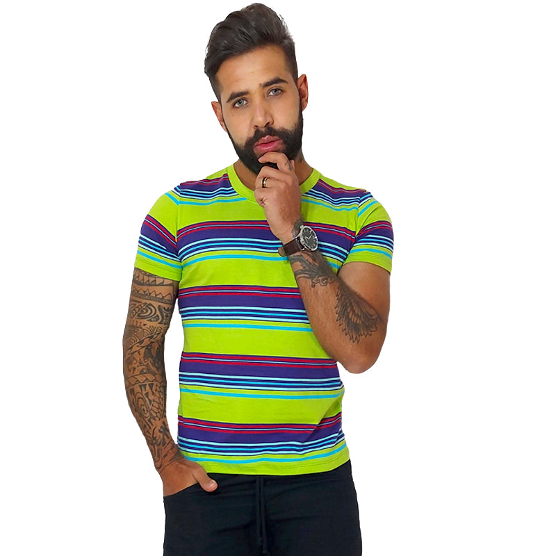 Camiseta Masculina 100% Algodão Listras - Ateliê João Vieira - JotaVê