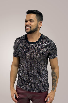 Camiseta Masculina em Lurex Preto - Ateliê João Vieira - JotaVê