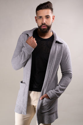 Cardigan Masculino Moletinho Mescla Cinza Gola Sport - Ateliê João Vieira - JotaVê