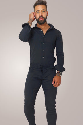Macacão Masculino Slim Manga Longa Preto
