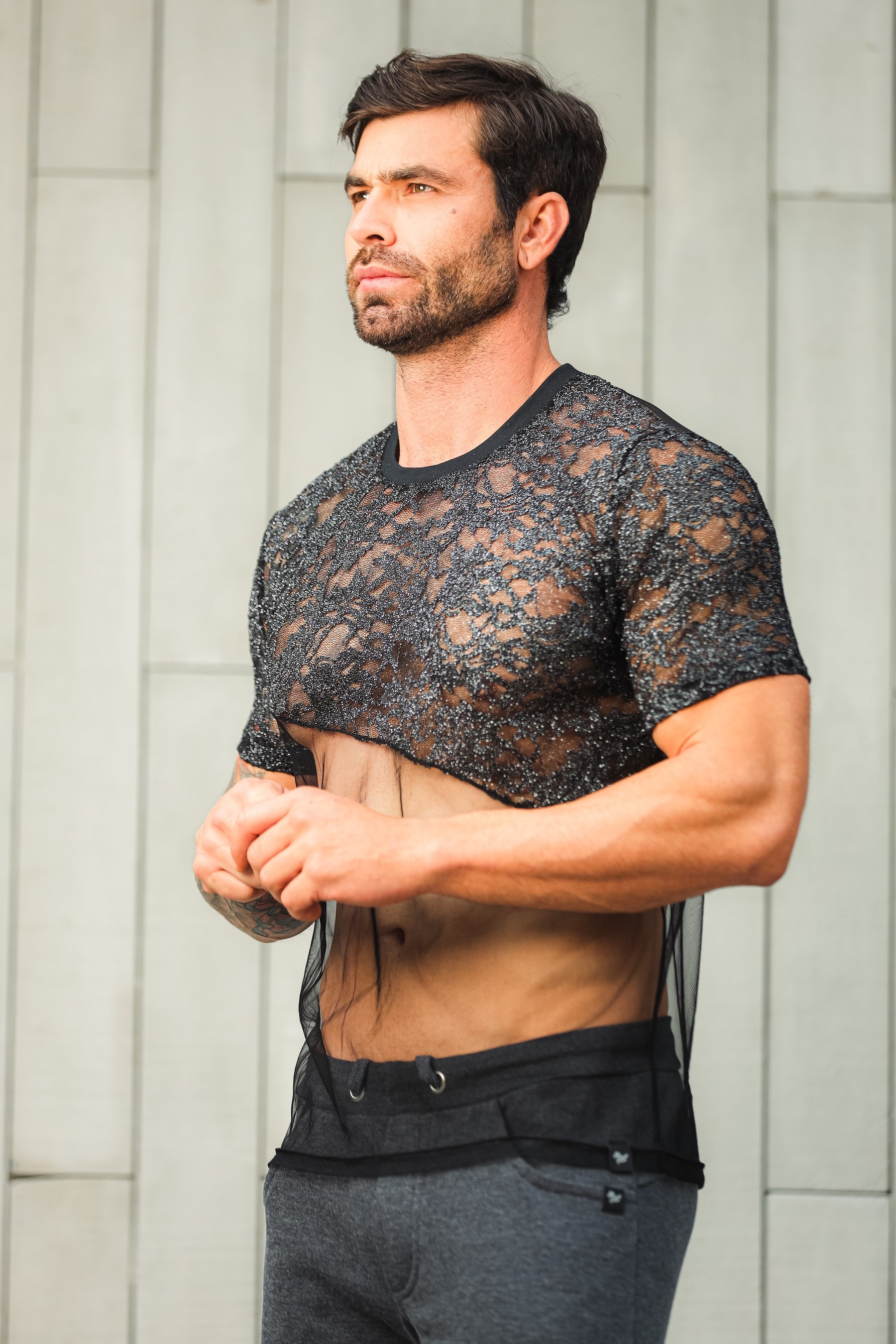 Camiseta Tule com Renda Glitterizada