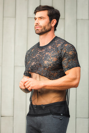 Camiseta Tule com Renda Glitterizada