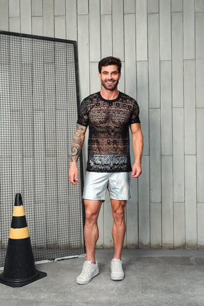 Camiseta Masculina em Devorê Floral