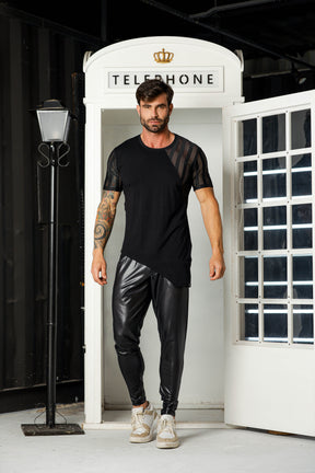 Camiseta Masculina Longline em Viscolycra com Detalhe Malha Laise