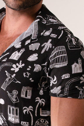 Conjunto Masculino Camisa e Short em  Viscose Estampa Cordel