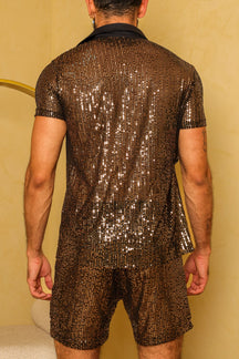Conjunto Masculino Camisa e Short em Paetê