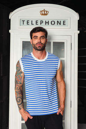 Regata Machão Viscolycra Listras Azul e Branco