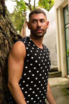 Regata Masculina Machão Estampa Poá Preta